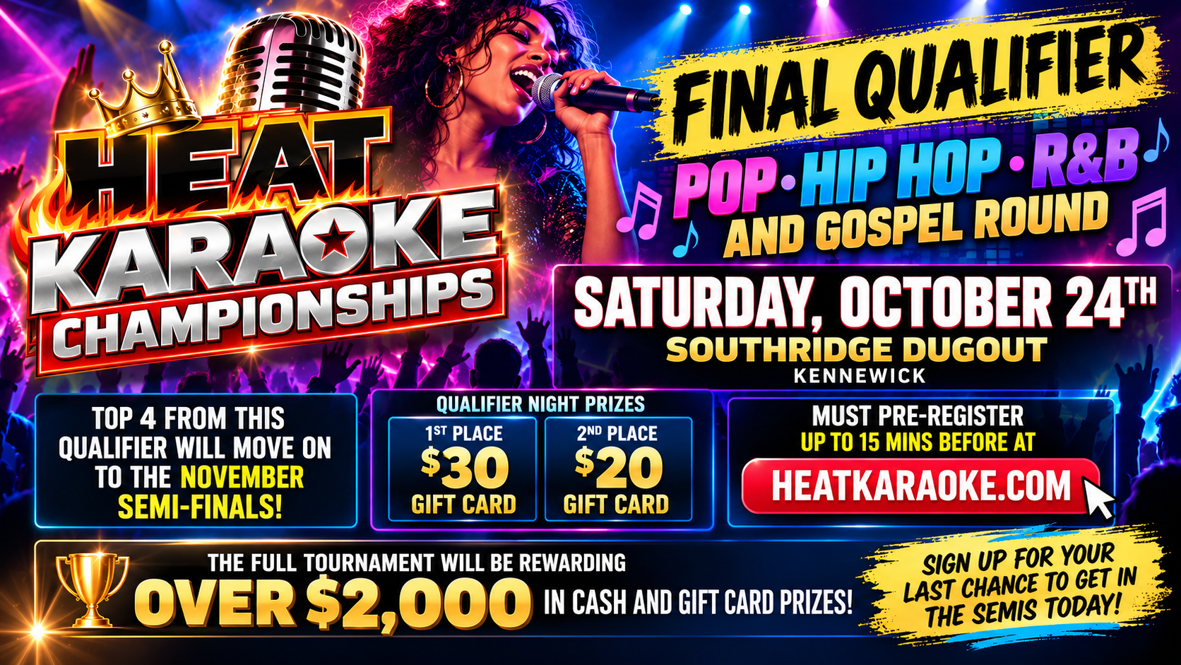 Pop - Hip Hop - R&B - Gospel Last Qualifier for Heat Karaoke Championships
