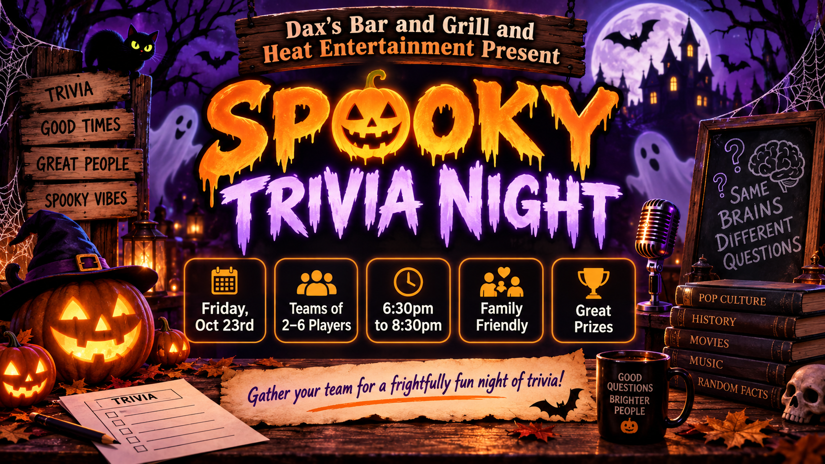 DAX’S BAR & GRILL + HEAT ENTERTAINMENT PRESENT: SPOOKY TRIVIA NIGHT!