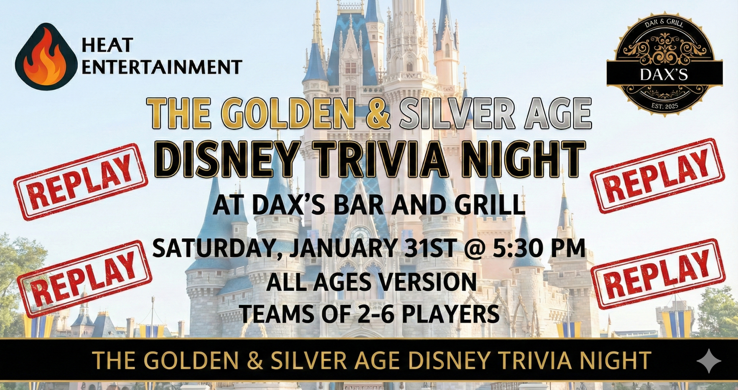 The Golden & Silver Age Disney Trivia Night -A Replay- At Daxs Bar and Grill for All Ages