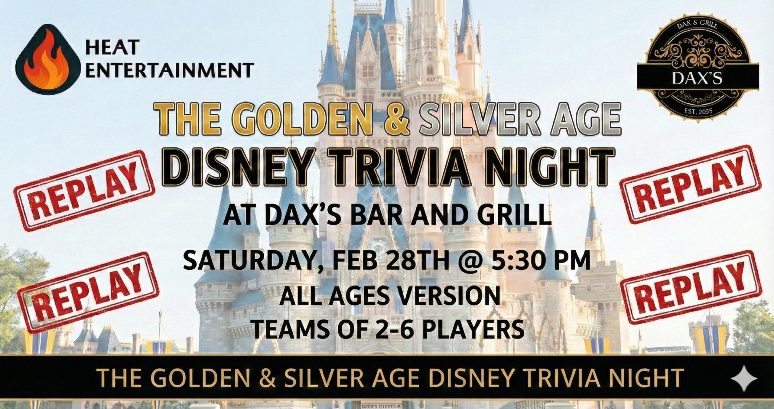 The Golden & Silver Age Disney Trivia Night -A Replay- At Daxs Bar and Grill for All Ages